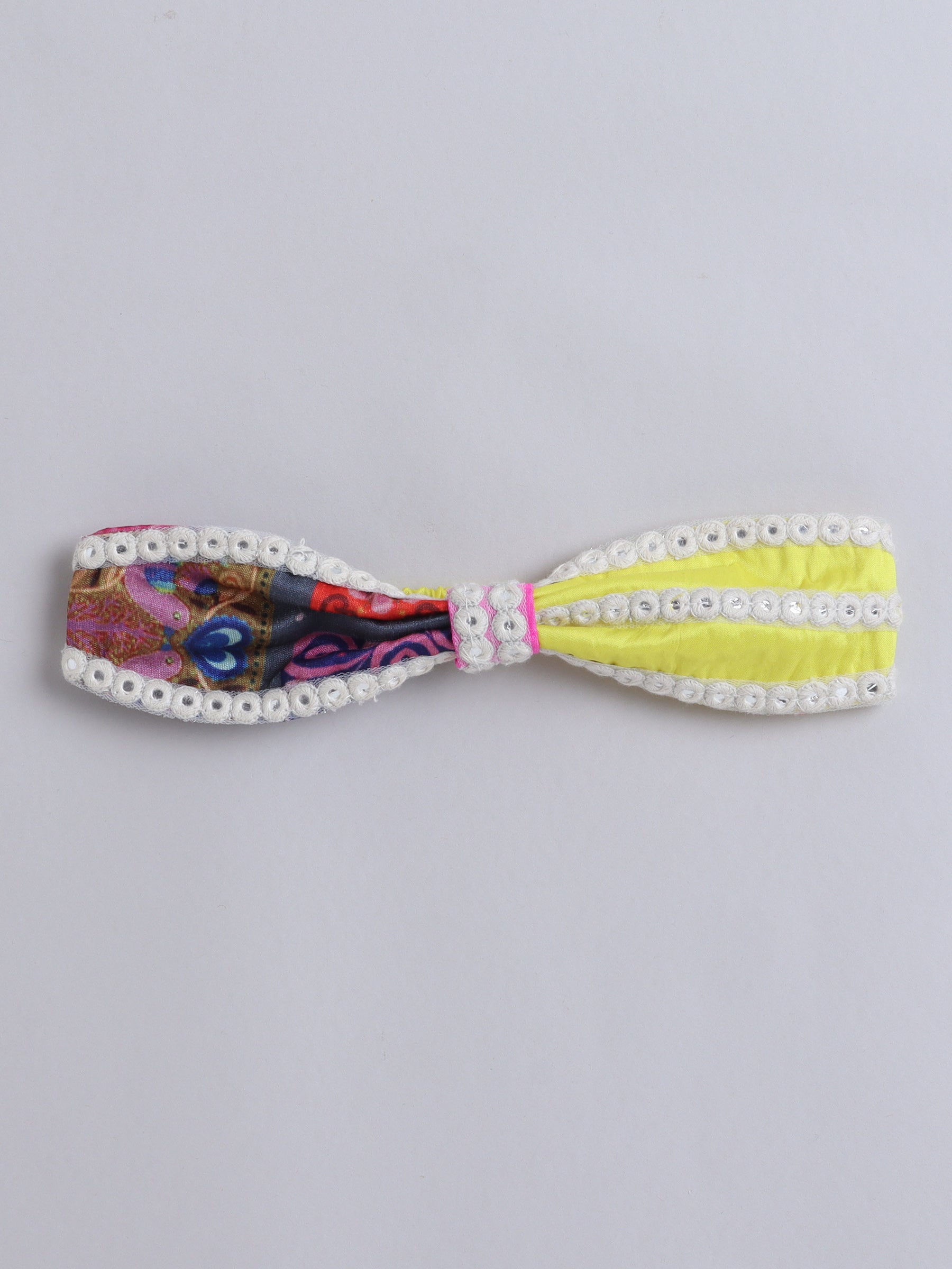 Vibrant Multicolor Artistic Print Dress with Pink Yoke & Matching Hairband for Girls