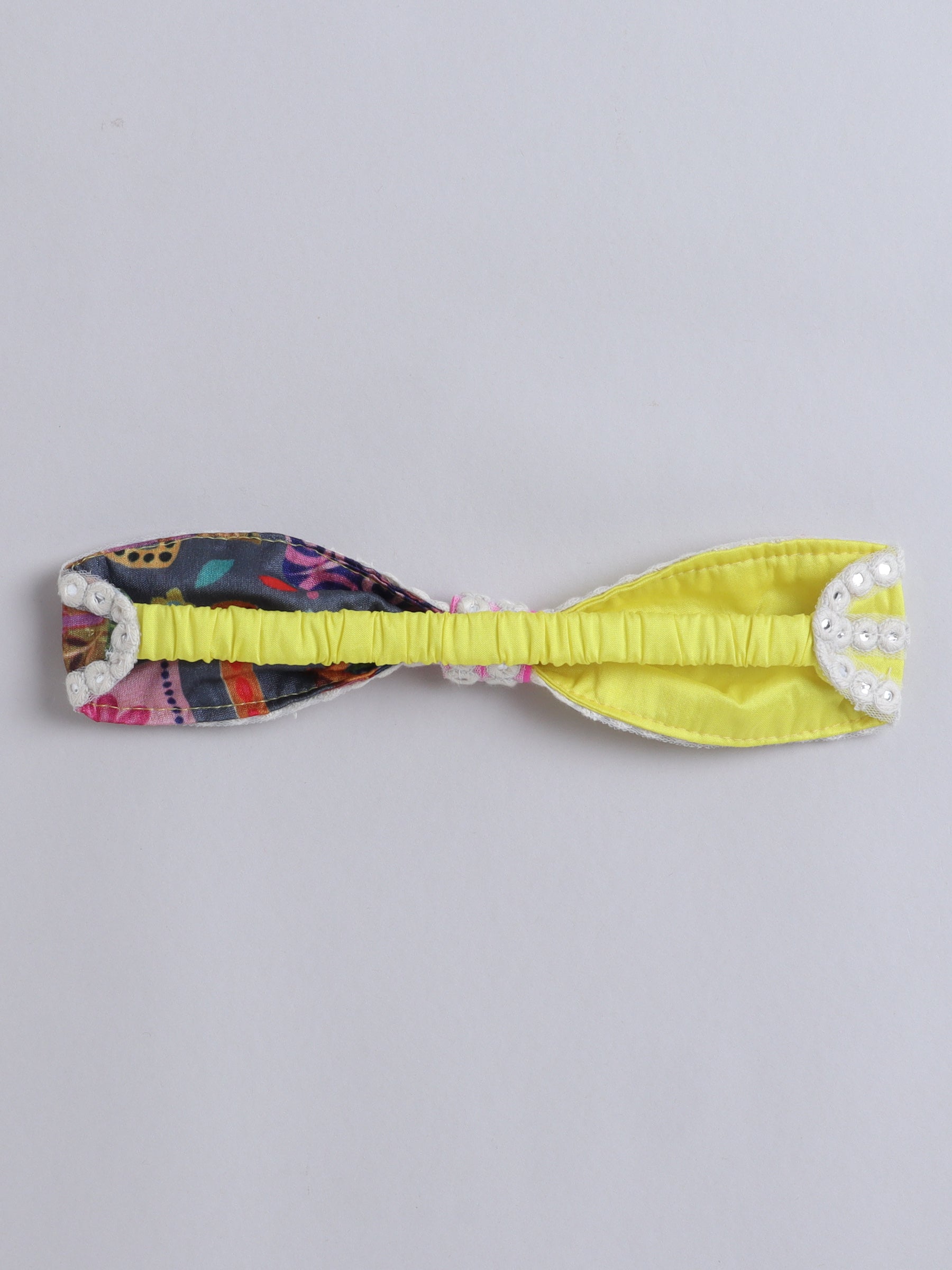 Vibrant Multicolor Artistic Print Dress with Pink Yoke & Matching Hairband for Girls