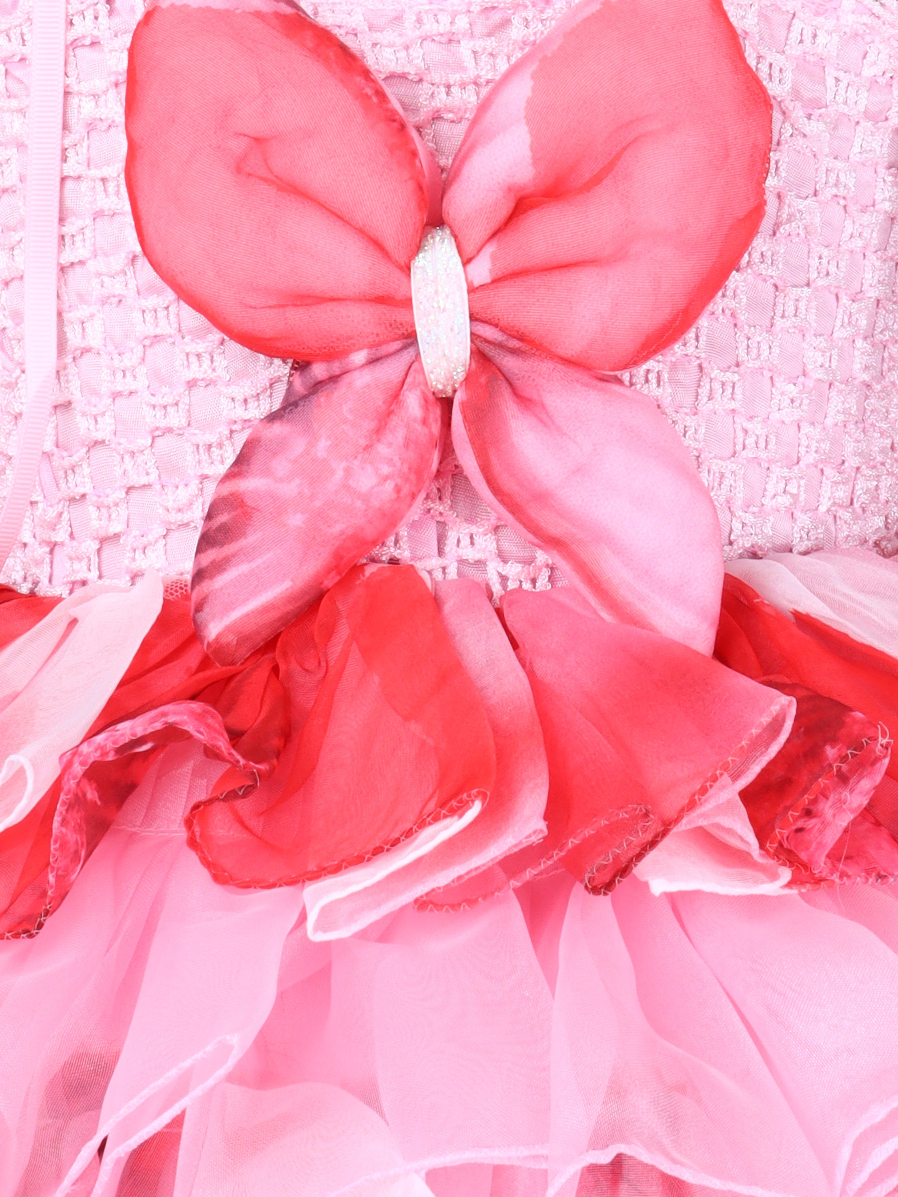 "Layered Ruffle Tutu Gown – Striking floral design with a bold butterfly accent, perfect for special occasions."