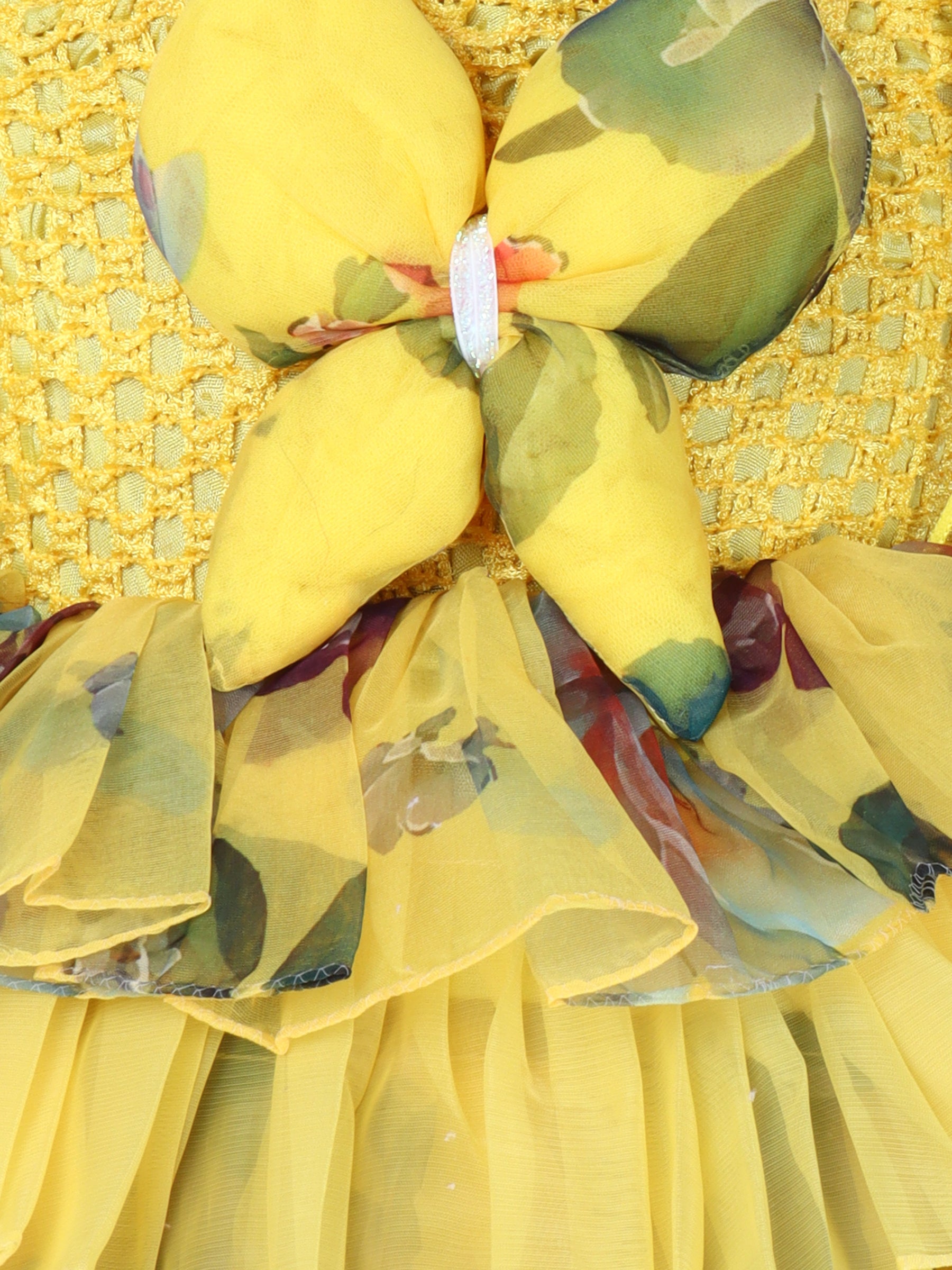 "Layered Ruffle Tutu Gown – Striking floral design with a bold butterfly accent, perfect for special occasions."