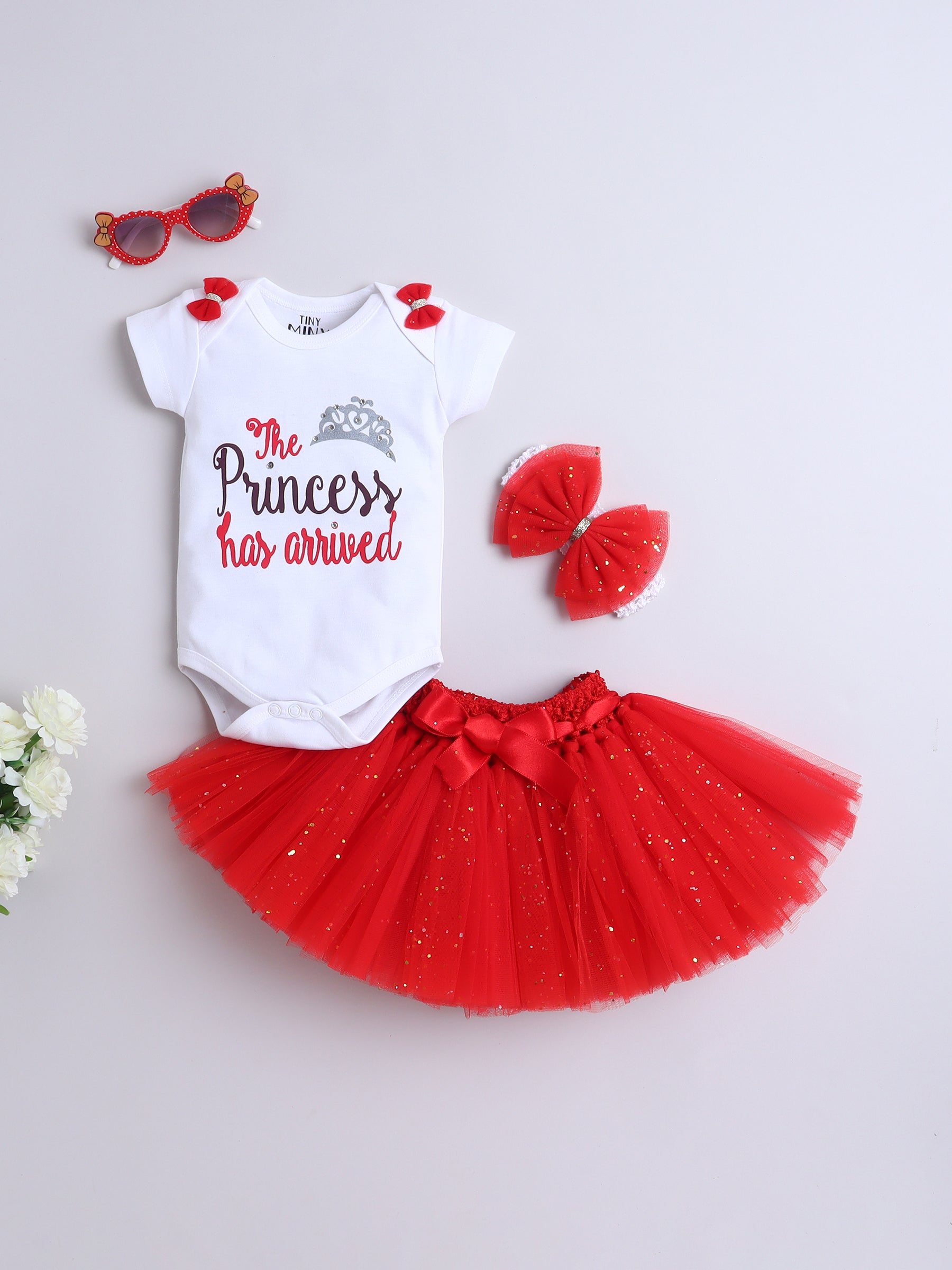 "Red Princess Arrival Outfit Set for Baby Girl"