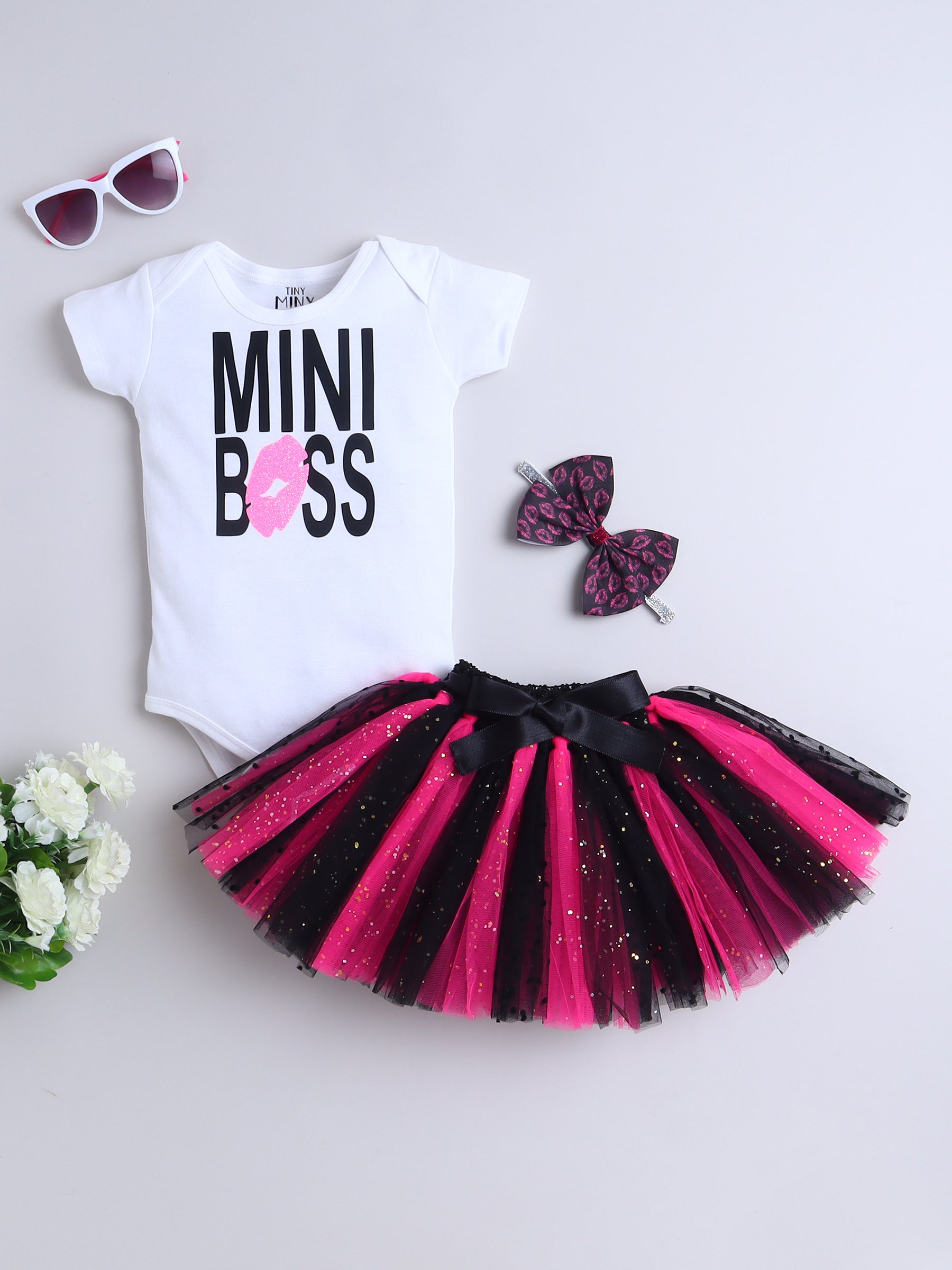 Mini Boss 3-Piece Baby Girl Tutu Set – Black Hot Pink