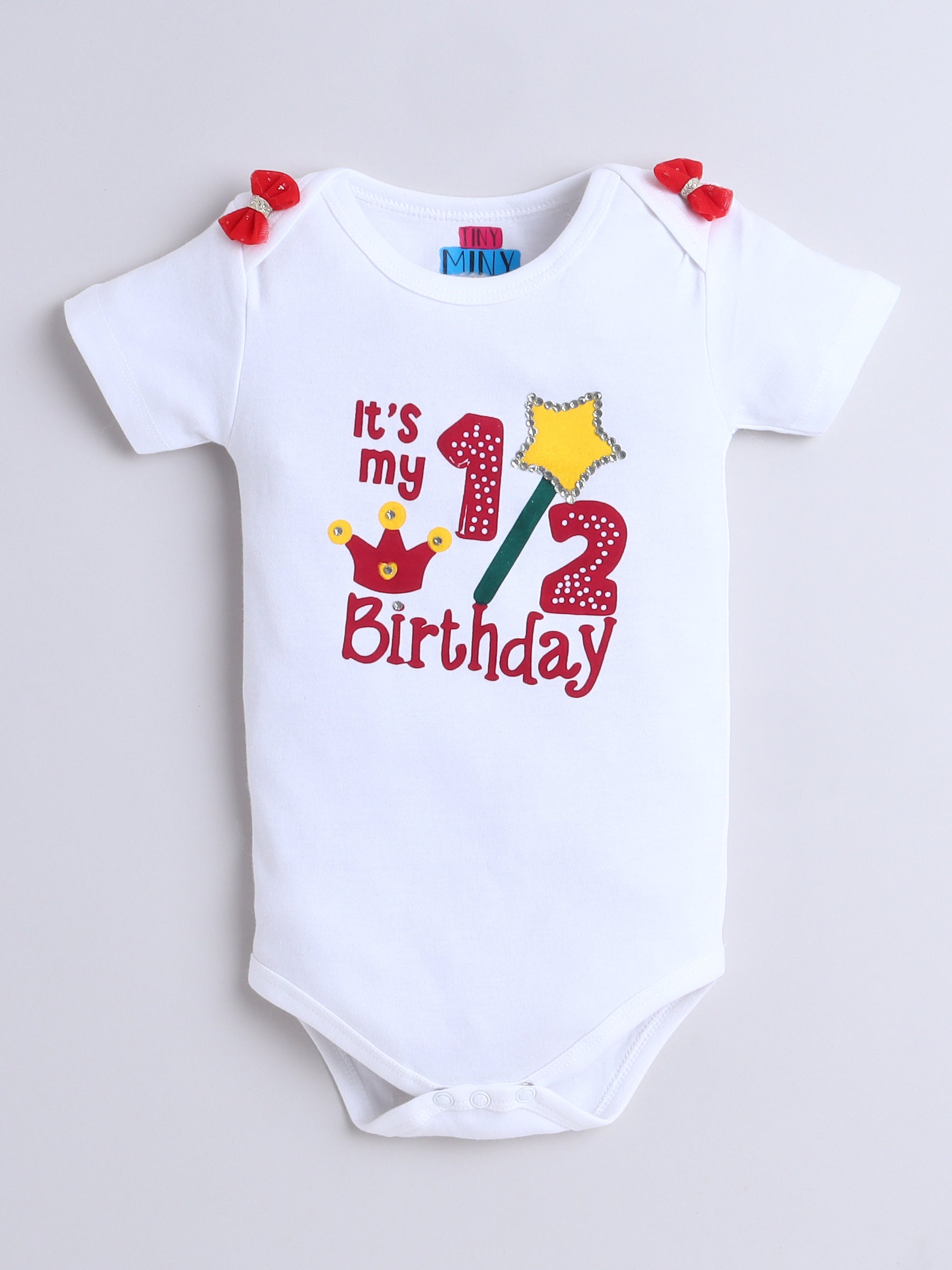 "Half Birthday Outfit Set for Baby Girl – Red & Yellow Star Theme"