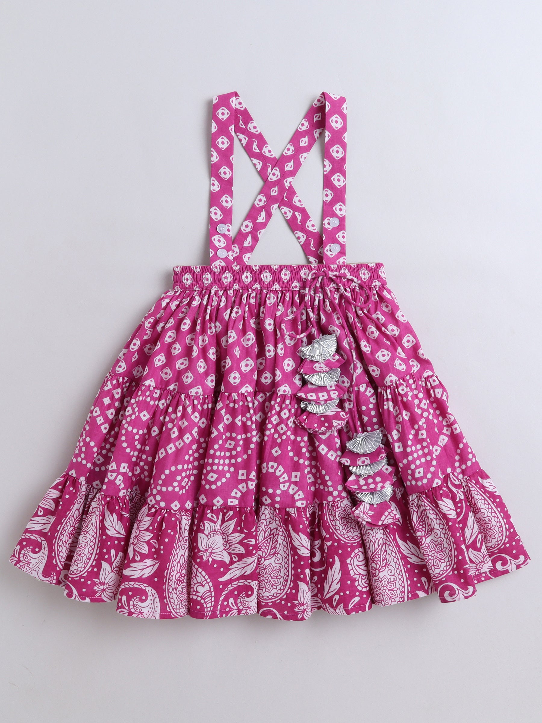 Magenta Bandhani Mirror Work Lehenga Set