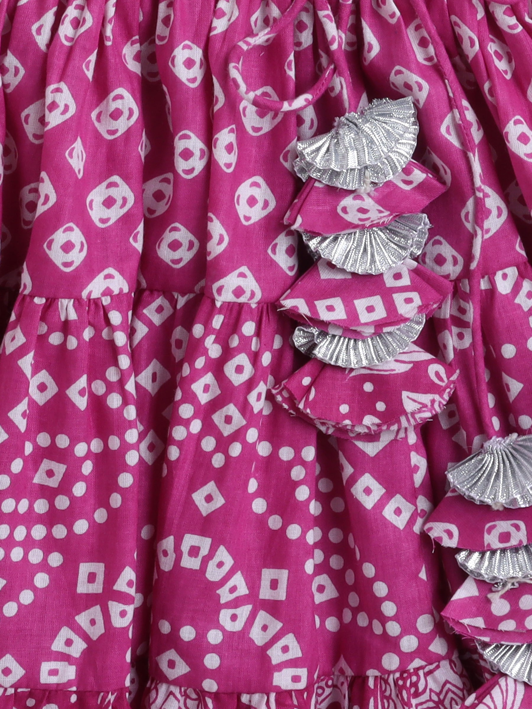 Magenta Bandhani Mirror Work Lehenga Set