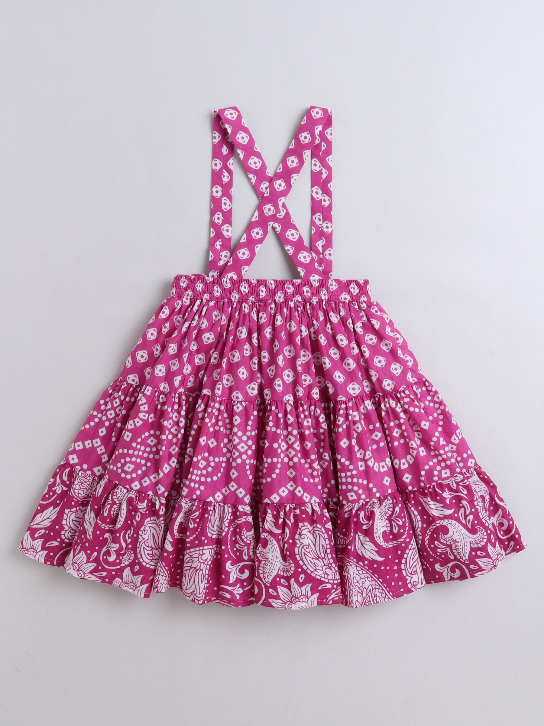 Magenta Bandhani Mirror Work Lehenga Set