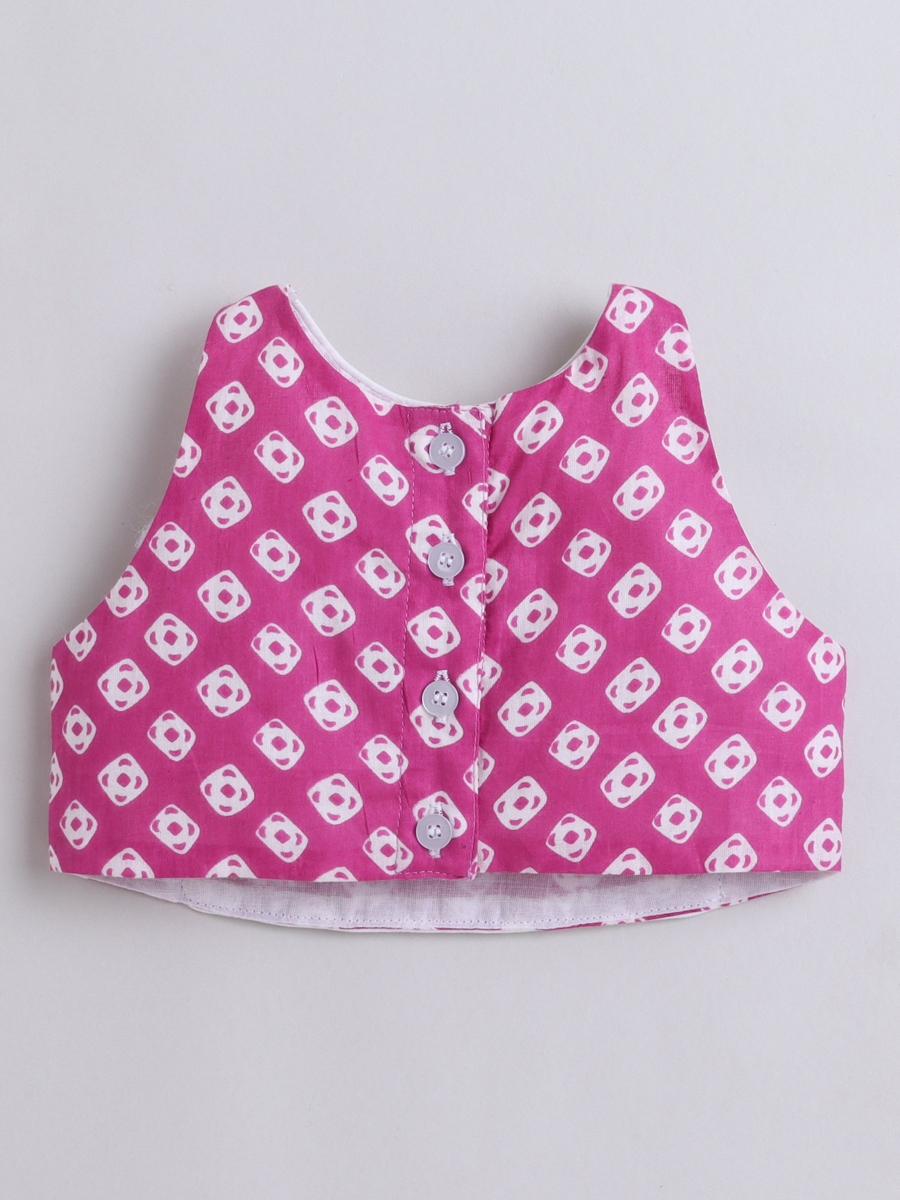 Magenta Bandhani Mirror Work Lehenga Set