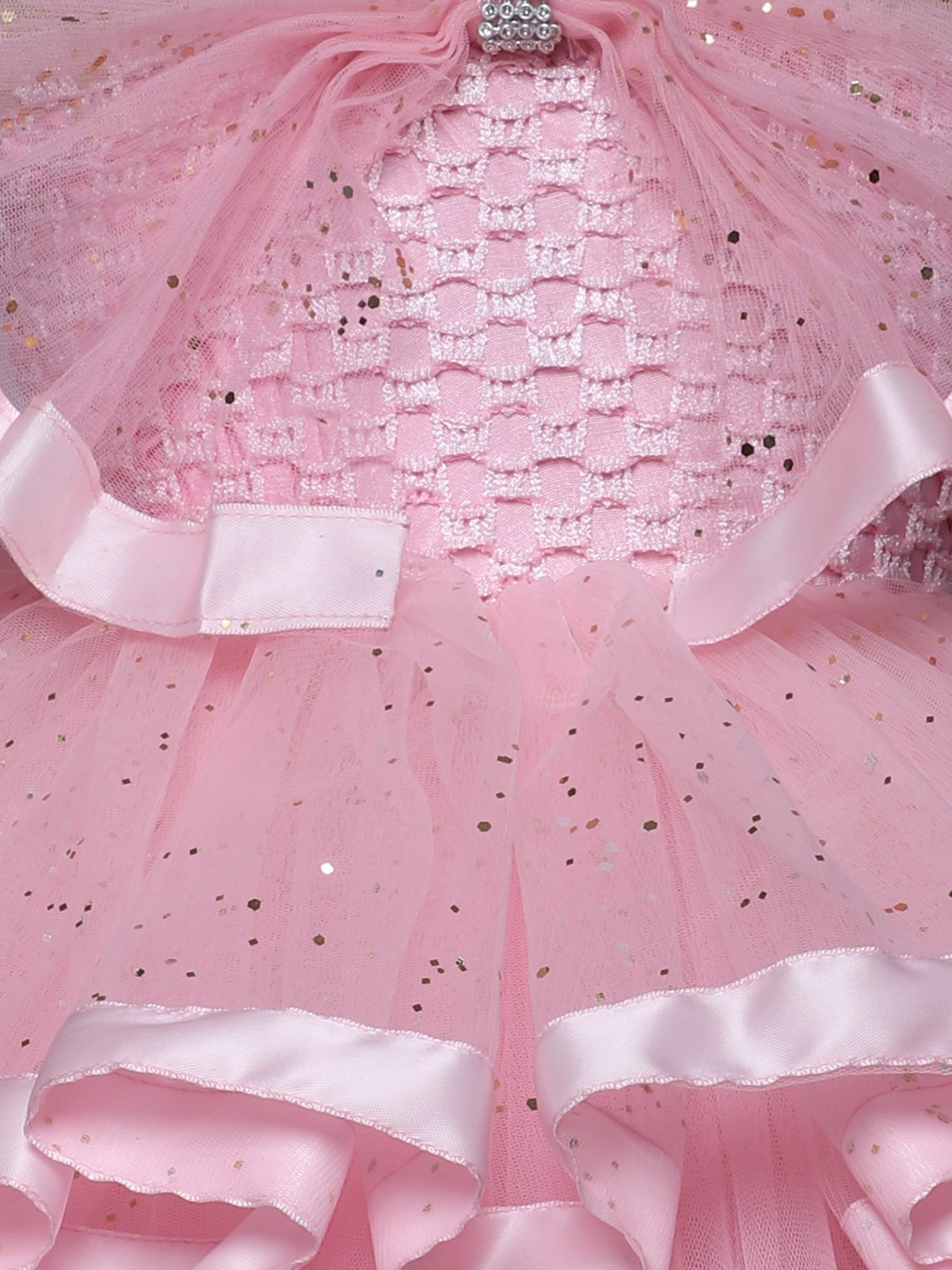"Charming Pink Sparkle – Elegant Party Knee Length Dress for Your Little Angel"