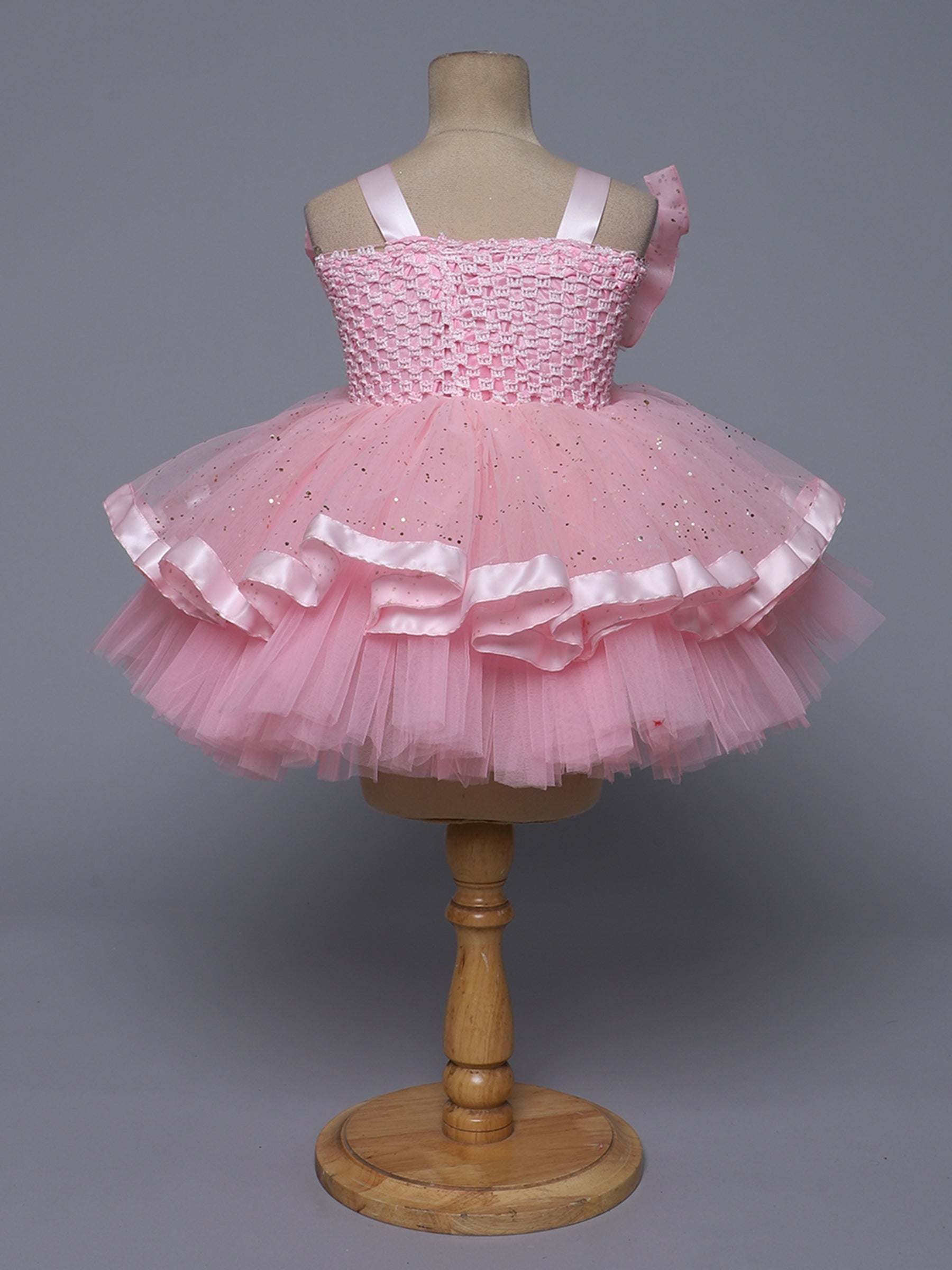 "Charming Pink Sparkle – Elegant Party Knee Length Dress for Your Little Angel"