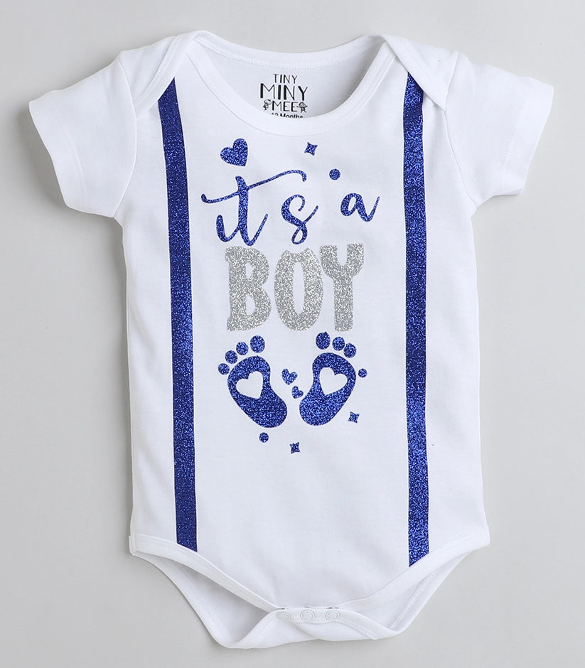Tiny Miny mee boys printed bodysuit - White