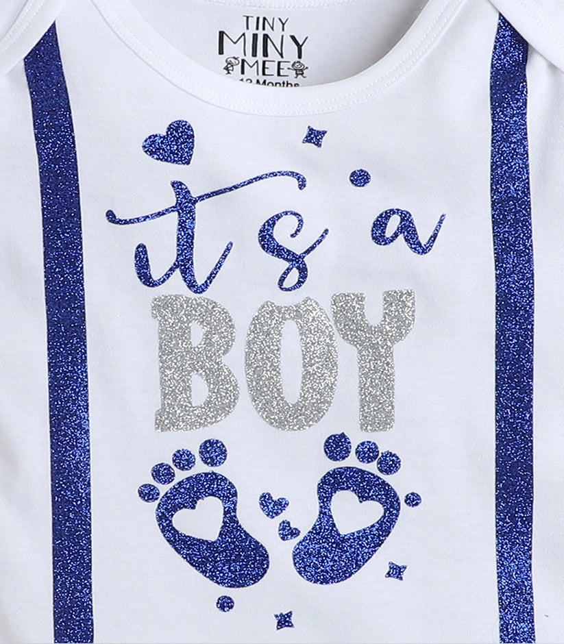 Tiny Miny mee boys printed bodysuit - White