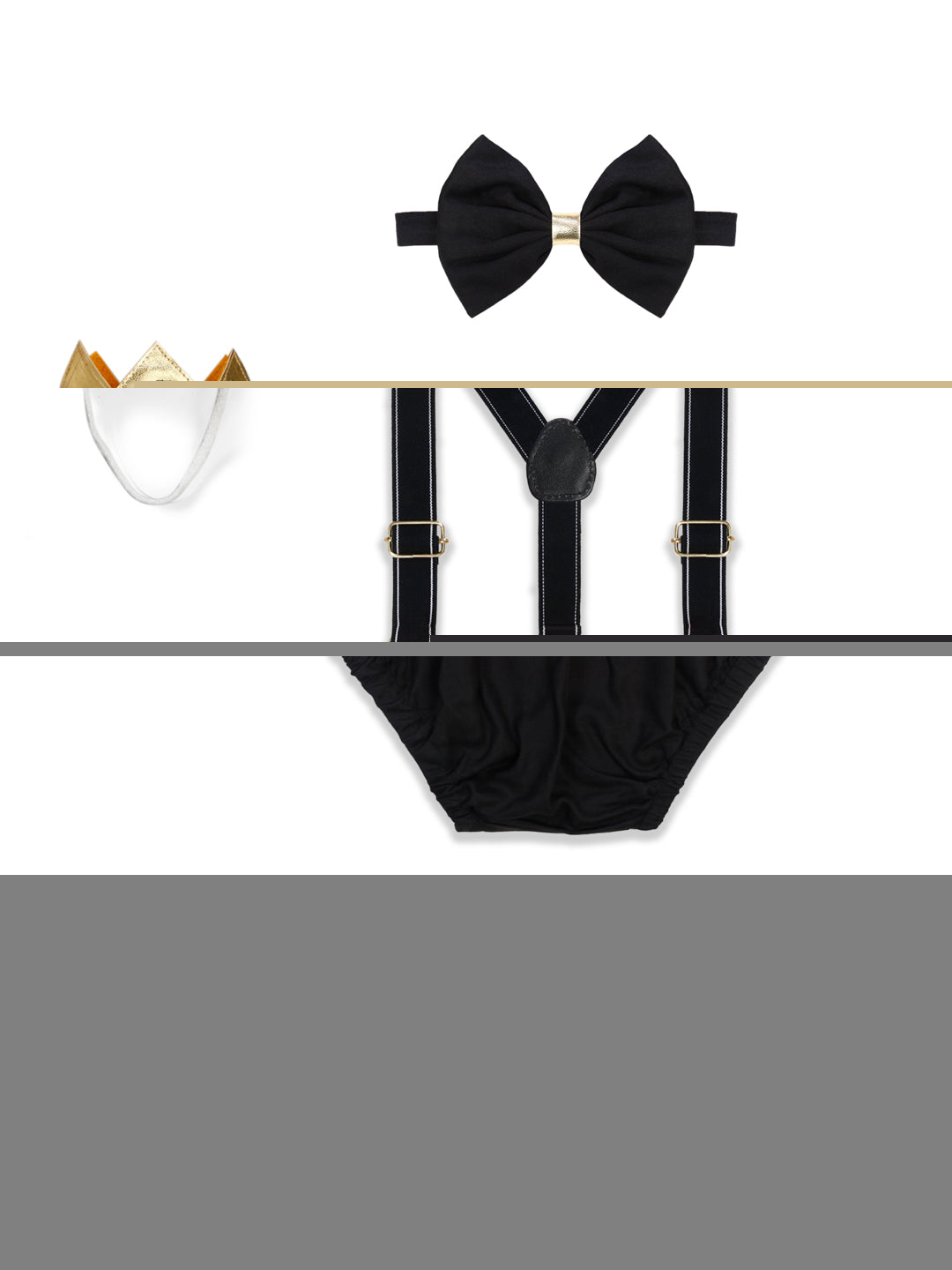 TINY MINY MEE GLACE COTTON BABY BOY BIRTHDAY PHOTOSHOOT OUTFIT INCLUDES BLOOMER WITH GALLIES, CROWN AND BOW-BLACK