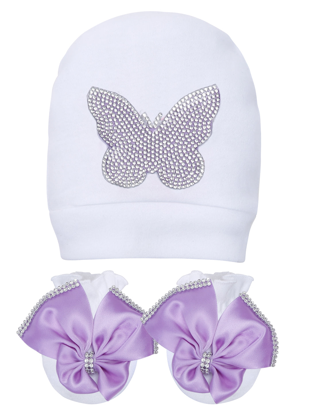TINY MINY MEE LAVENDER BUTTERFLY SLEEPSUIT SET WITH SHOES-WHITE