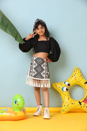 Chic Black Top with Boho Patterned Skirt Outfit