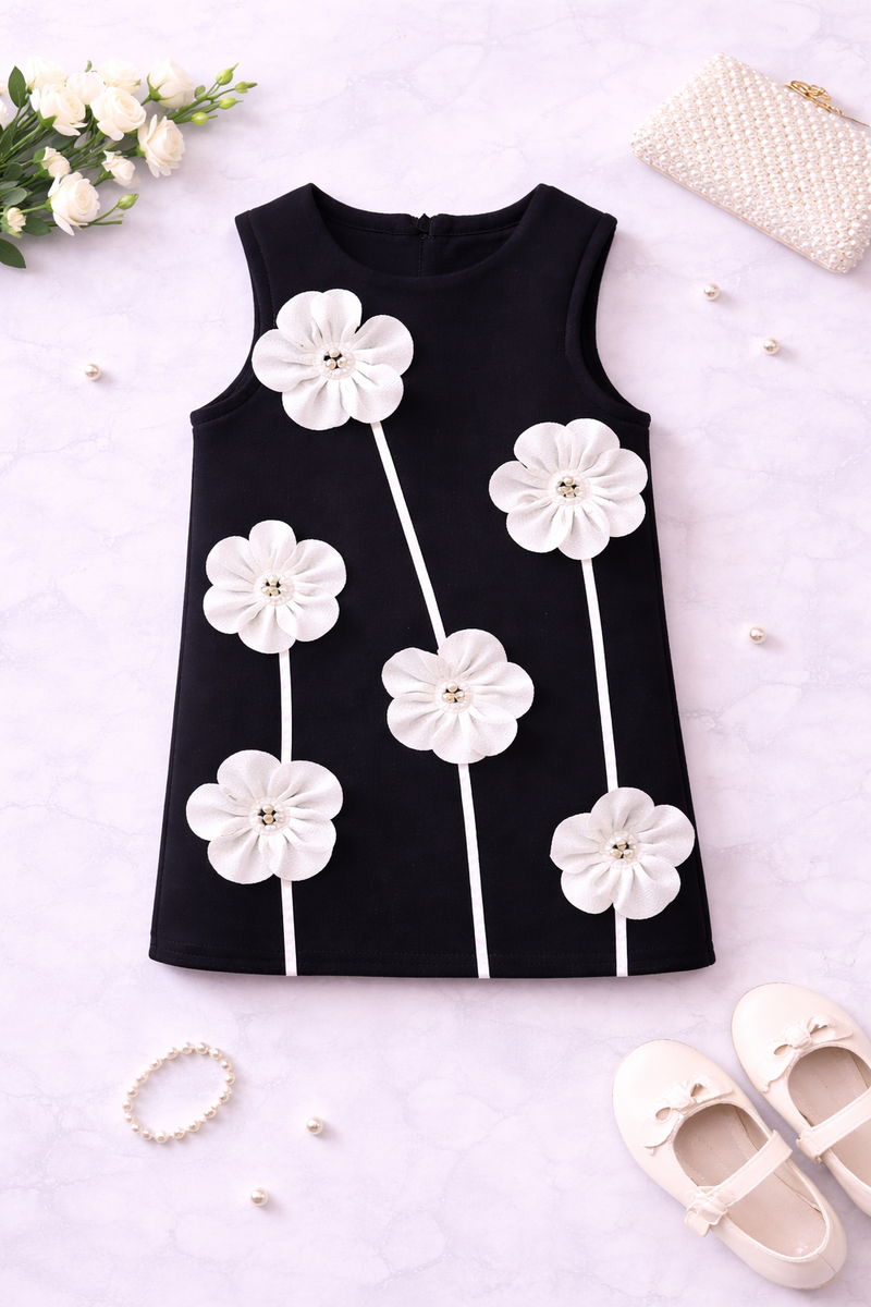 Black Sleeveless Knee Length with Floral Appliqué