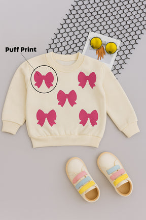 Kids Cream Bow Print Sweatshirt