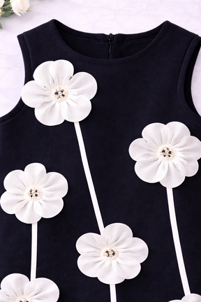 Black Sleeveless Knee Length with Floral Appliqué