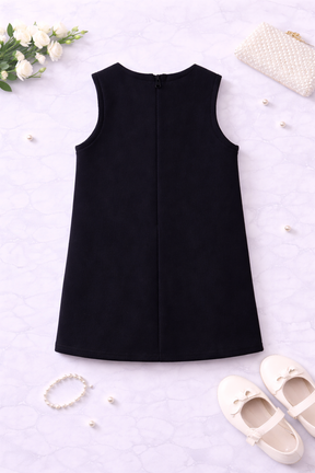 Black Girls Dress with Fashion Bag Print and Gold Chain Detail