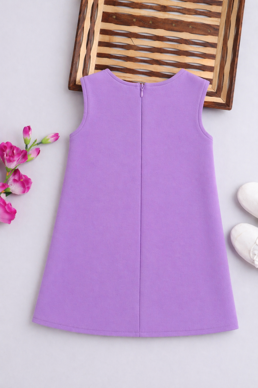 Lavender Bow Embellished Girls Dress with Neon Sequin Details