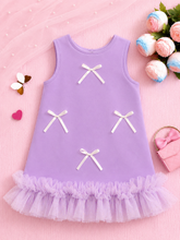 Lavender Bow Detail Girls Dress with Tulle Ruffle Hem