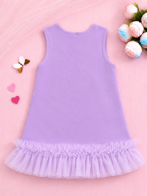 Lavender Bow Detail Girls Dress with Tulle Ruffle Hem