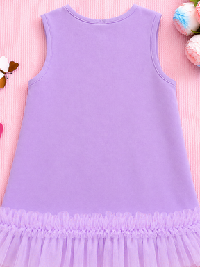Lavender Bow Detail Girls Dress with Tulle Ruffle Hem
