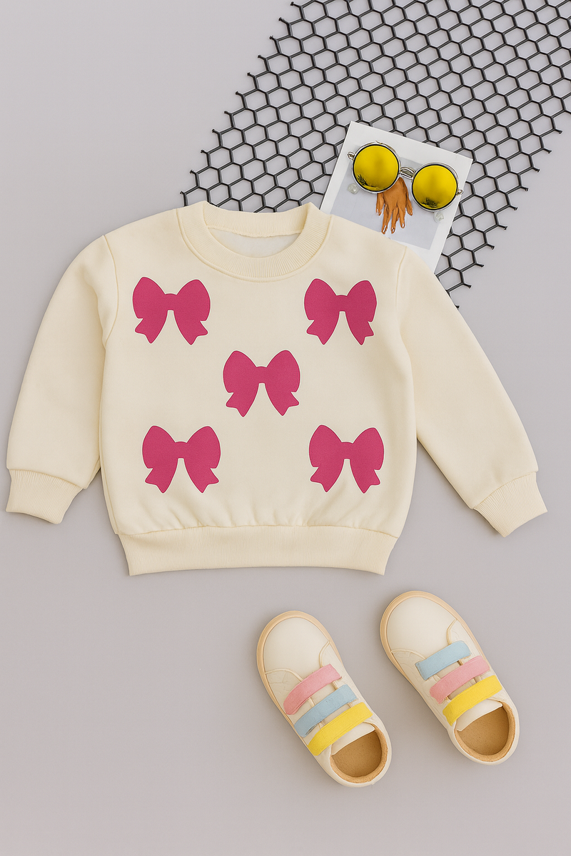 Kids Cream Bow Print Sweatshirt