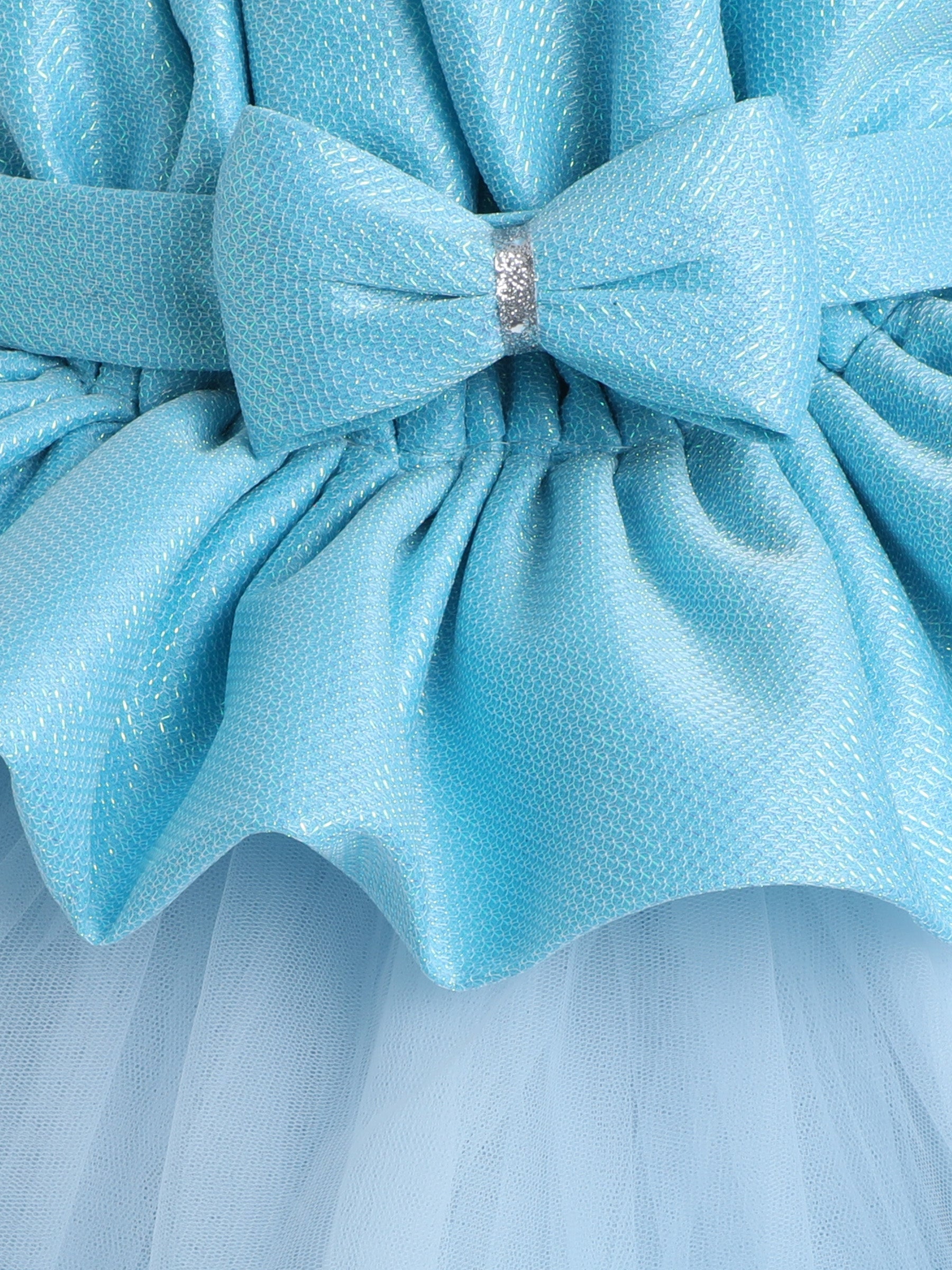 "Dreamy tutu gown featuring a shimmery bow belt, layered ruffles, and delicate straps – perfect for birthdays,