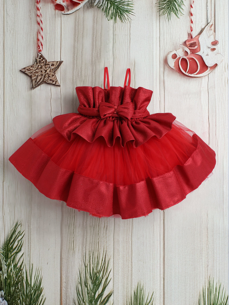 Elegant Red Tutu Party Dress for Baby Girls – Bow Detail & Fluffy Tulle Skirt