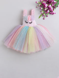 Let your little one sparkle in this magical Knee Length unicorn dress, straight out of a pastel dream!