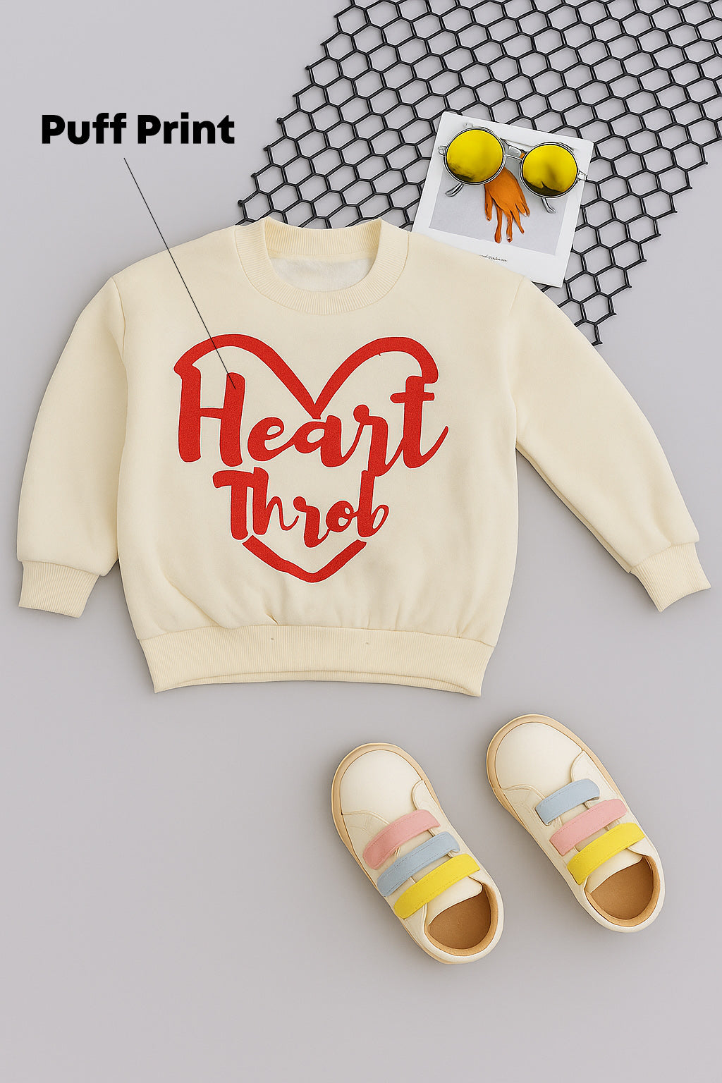 Kids Cream “Heart Throb” Printed Sweatshirt