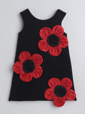 TINY MINY MEE Sleeveless Floral Applique Detailed Dress - Black
