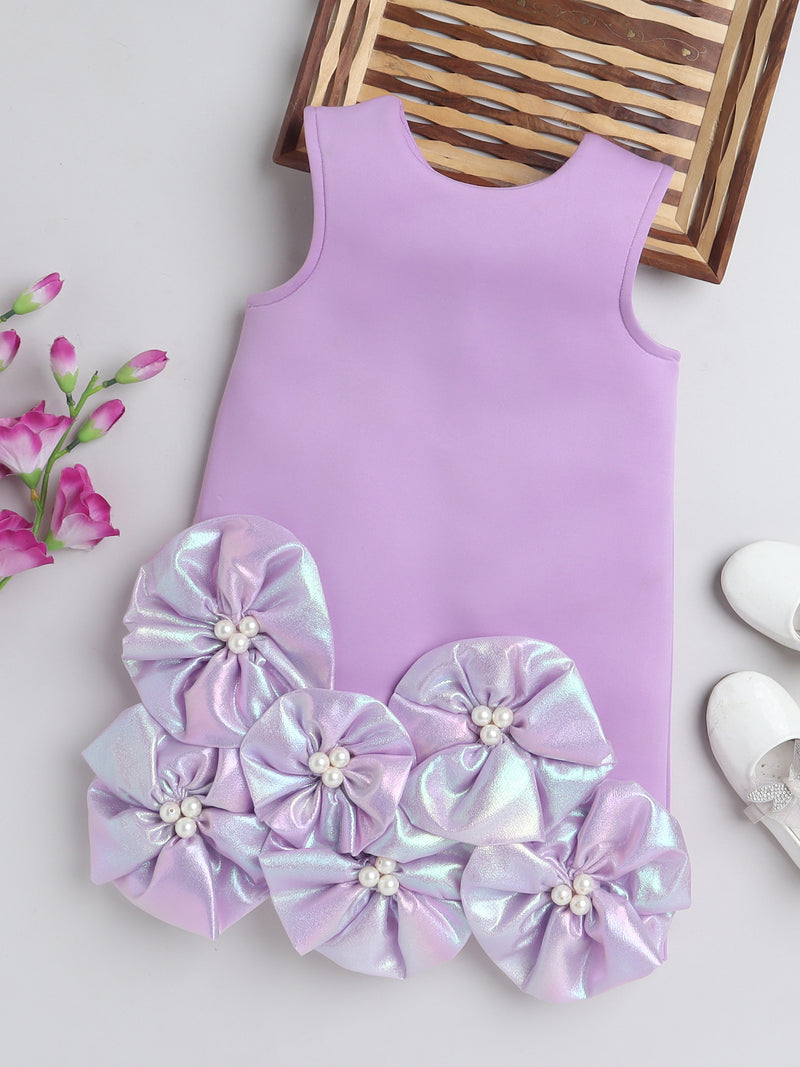TINY MINY MEE Sleeveless Floral Applique Detailed Pearls Embellished Dress