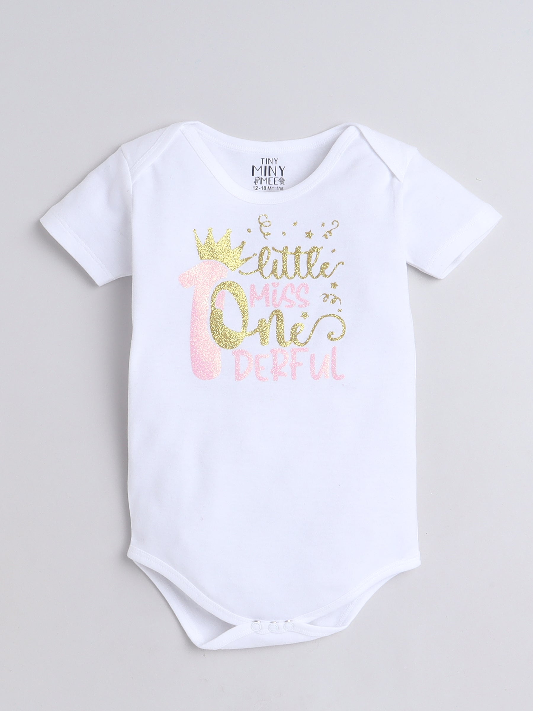 TINY MINY MEE Half Sleeves Text Printed Onesie With Net Tutu Skirt & Bow