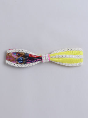 Vibrant Multicolor Artistic Print Dress with Pink Yoke & Matching Hairband for Girls