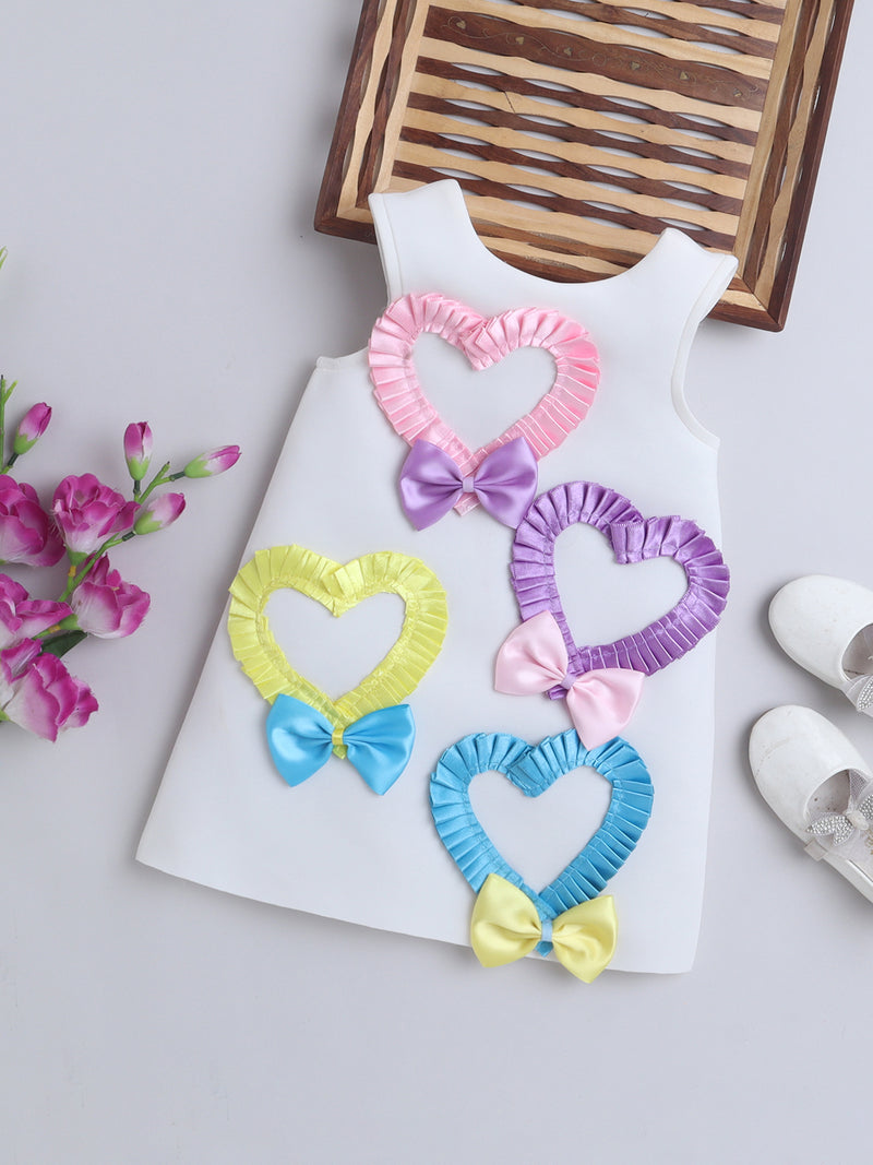 White Heart & Bow Appliqué Dress for Baby Girls 🤍🎀