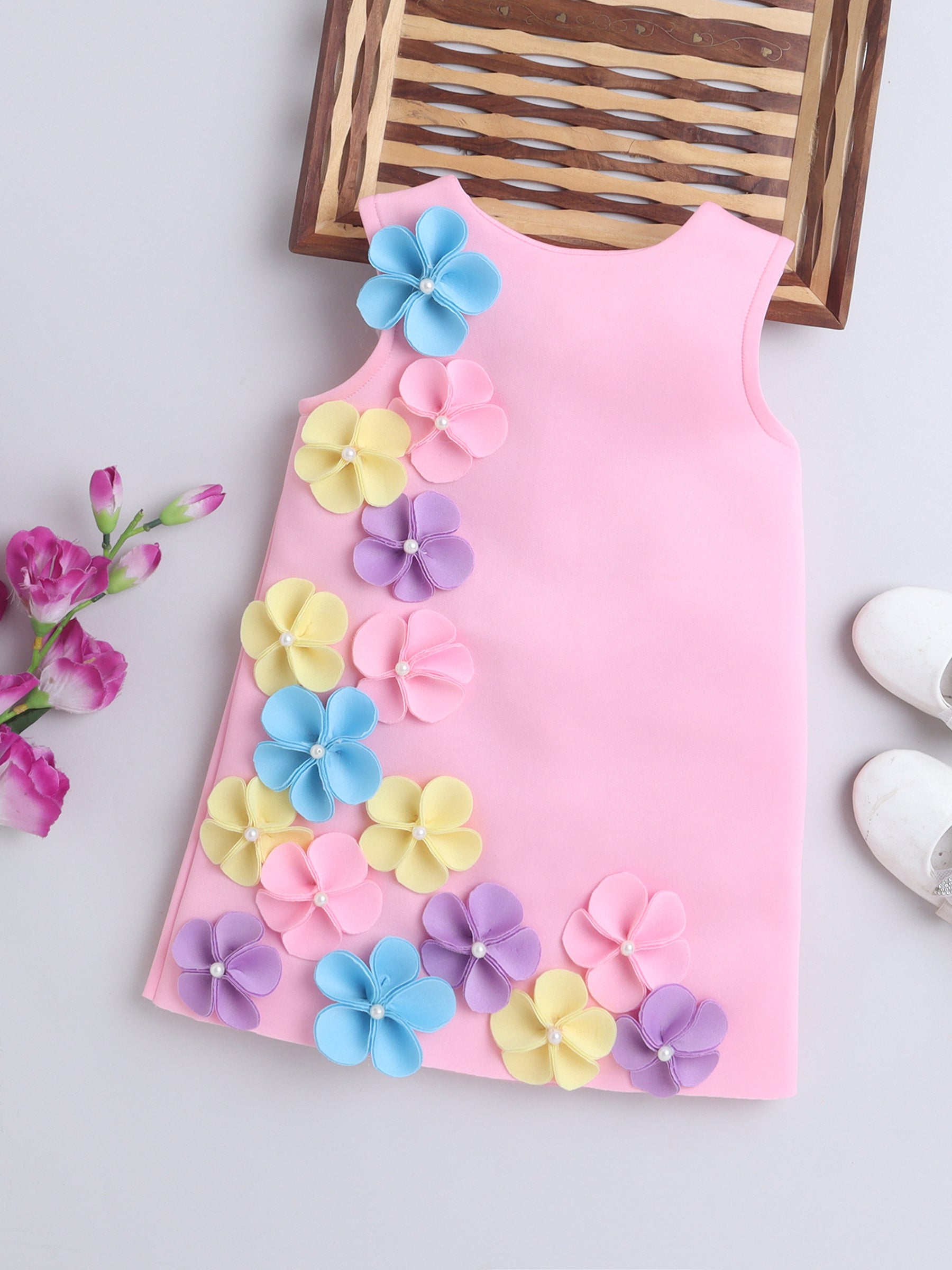 Pink Floral 3D Appliqué Dress for Baby Girls 🌸