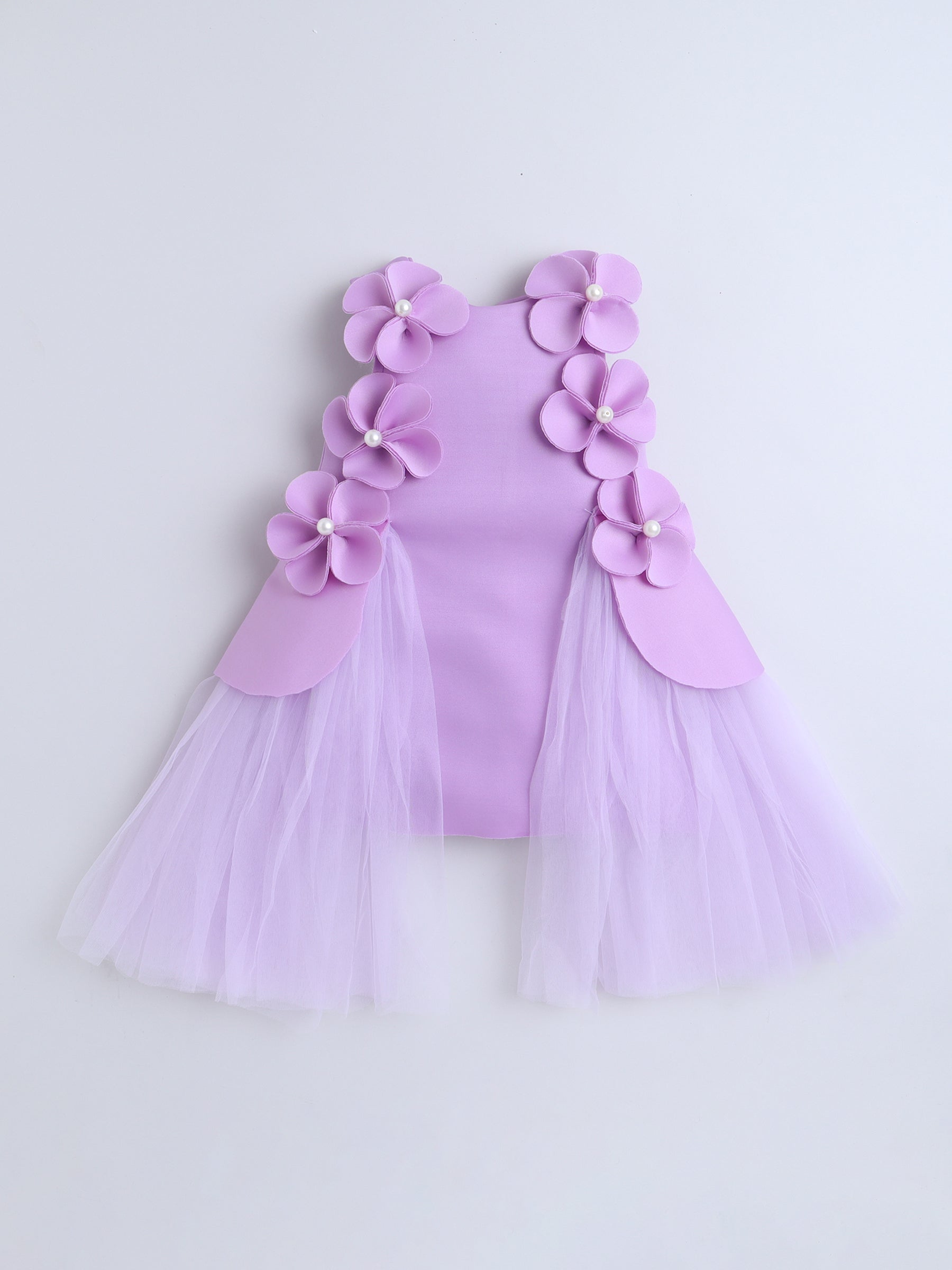 Lavender Floral Tulle Party Dress with Pearl Embellishments