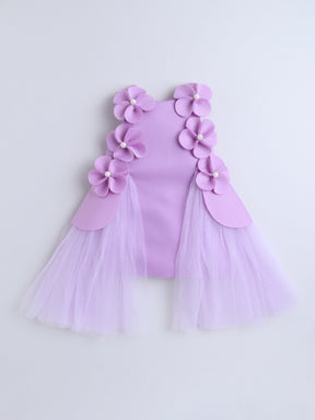 Lavender Floral Tulle Party Dress with Pearl Embellishments