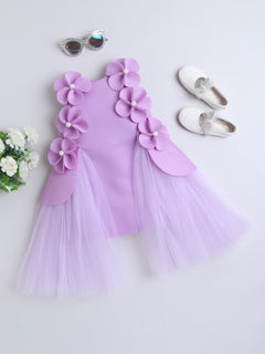 Lavender Floral Tulle Party Dress with Pearl Embellishments
