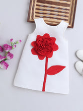 White Dress with 3D Red Flower Appliqué 🌸