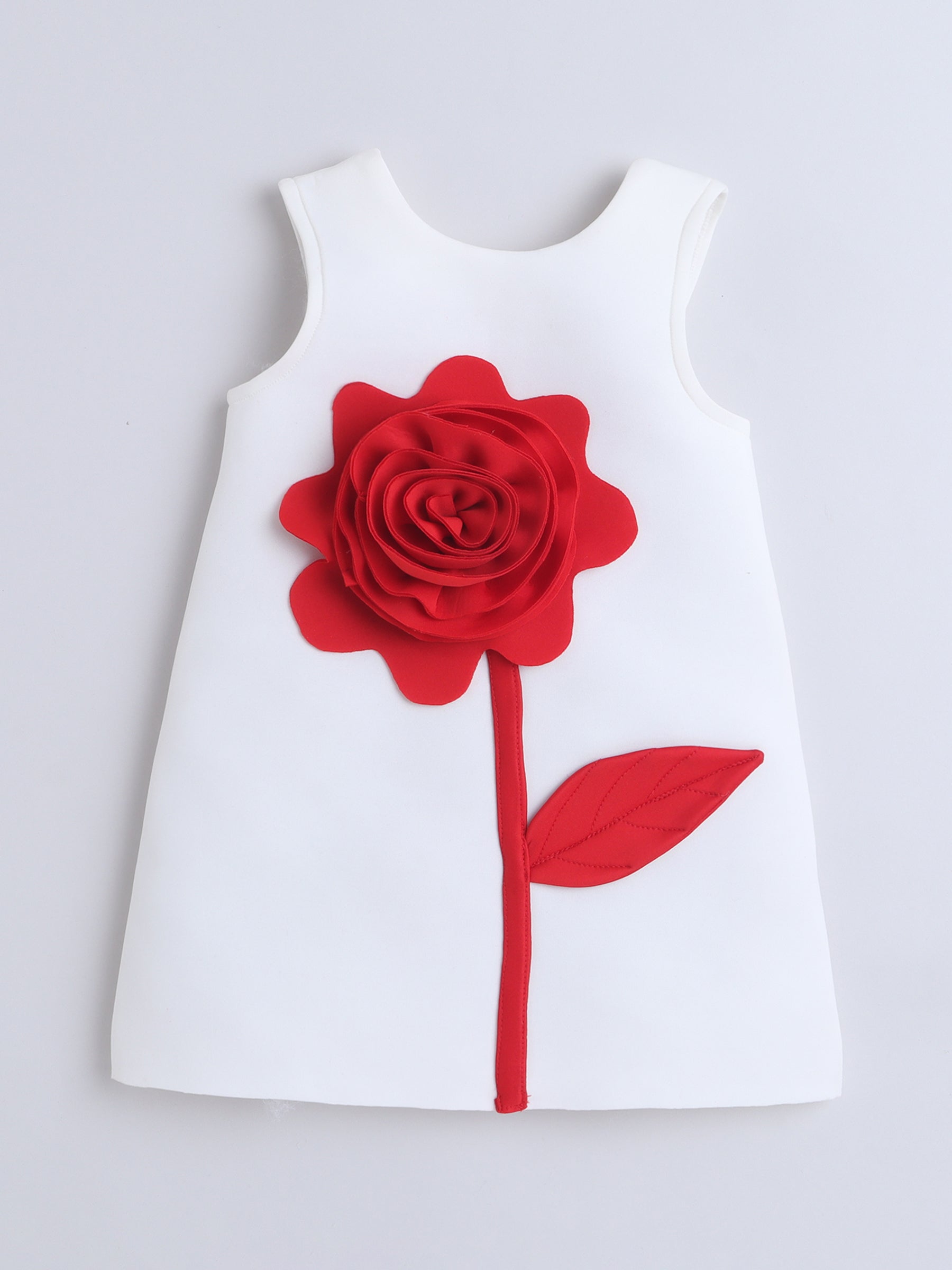 White Dress with 3D Red Flower Appliqué 🌸