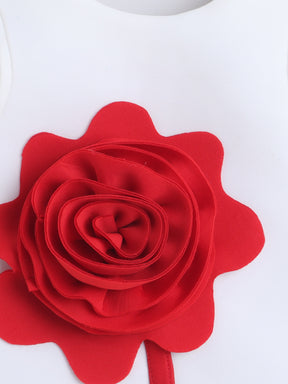 White Dress with 3D Red Flower Appliqué 🌸