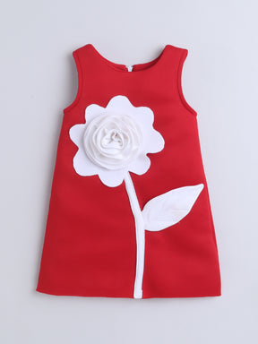 Red Dress with 3D White Flower Appliqué 🌸
