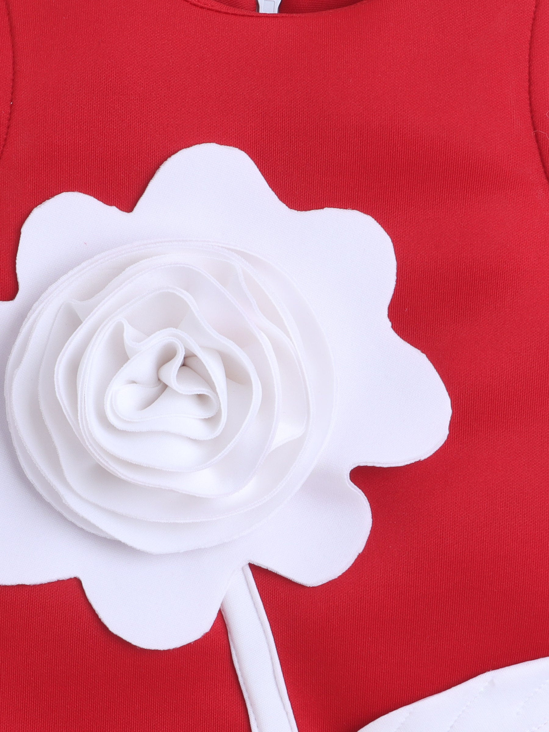 Red Dress with 3D White Flower Appliqué 🌸