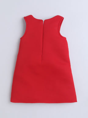 Red Dress with 3D White Flower Appliqué 🌸