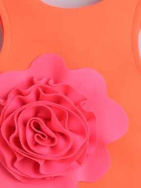 Neon Orange 3D Flower A-Line Dress for Girls