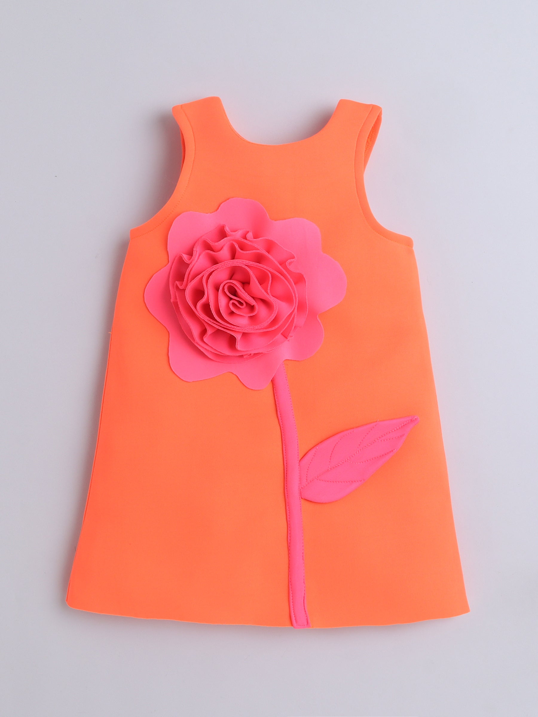 Neon Orange 3D Flower A-Line Dress for Girls