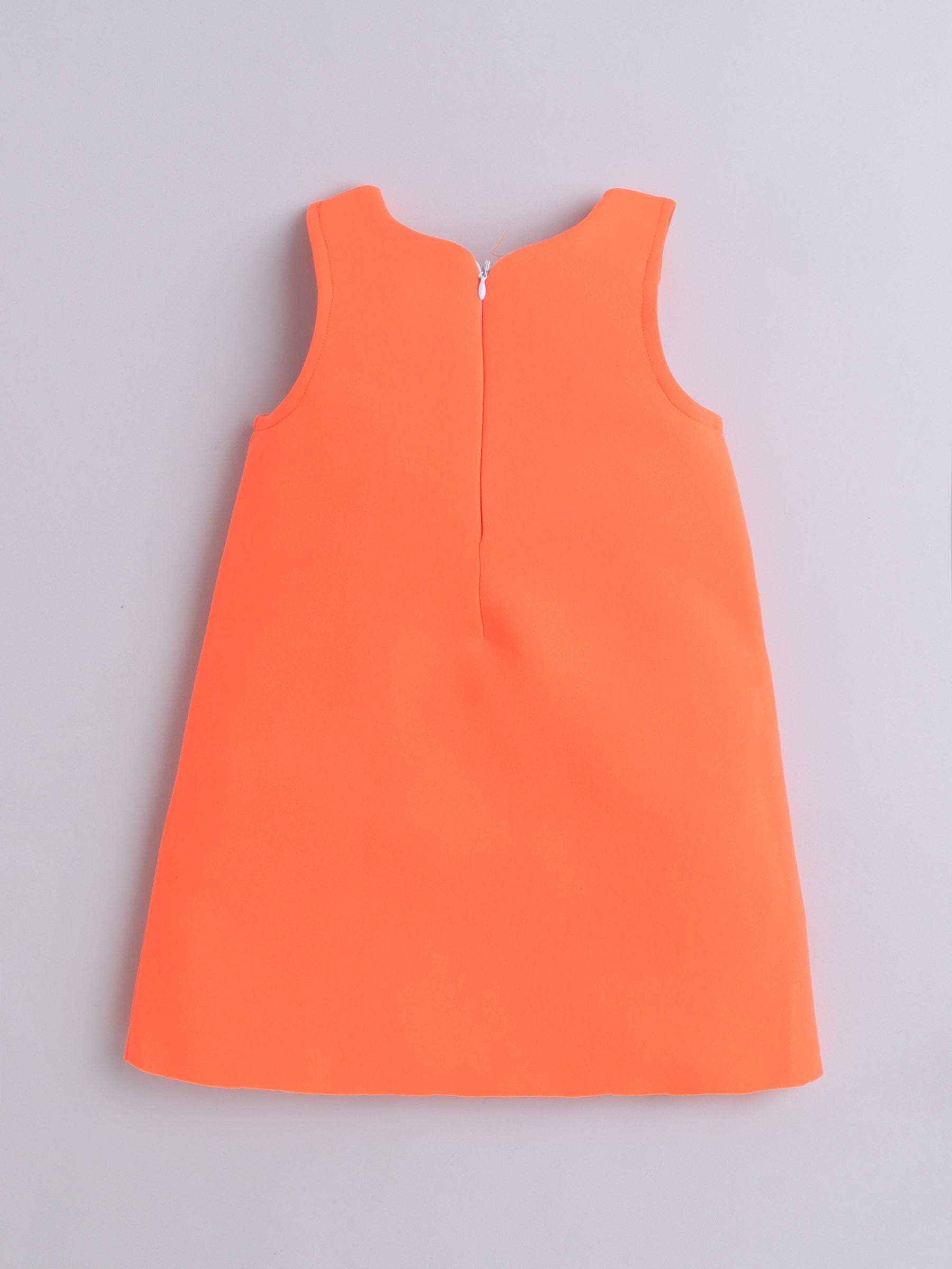 Neon Orange 3D Flower A-Line Dress for Girls