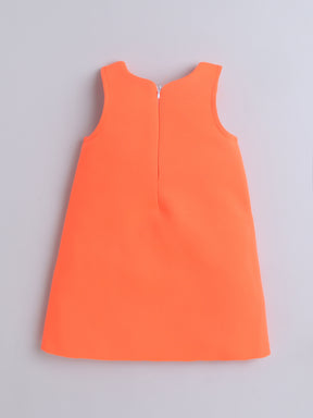 Neon Orange 3D Flower A-Line Dress for Girls